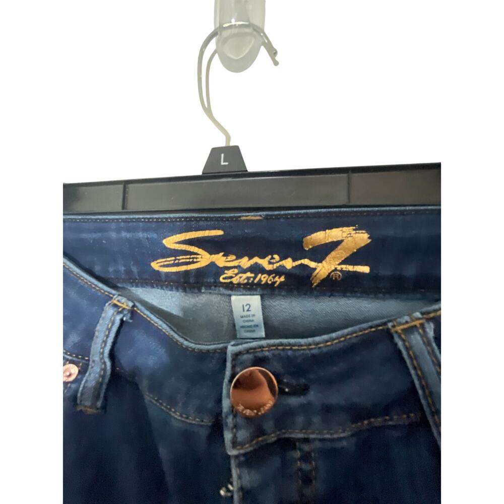 7 For All Mankind Dark Wash High Rise Slim Straight Womens Casual Comfy Jeans 12 - Picture 4 of 6